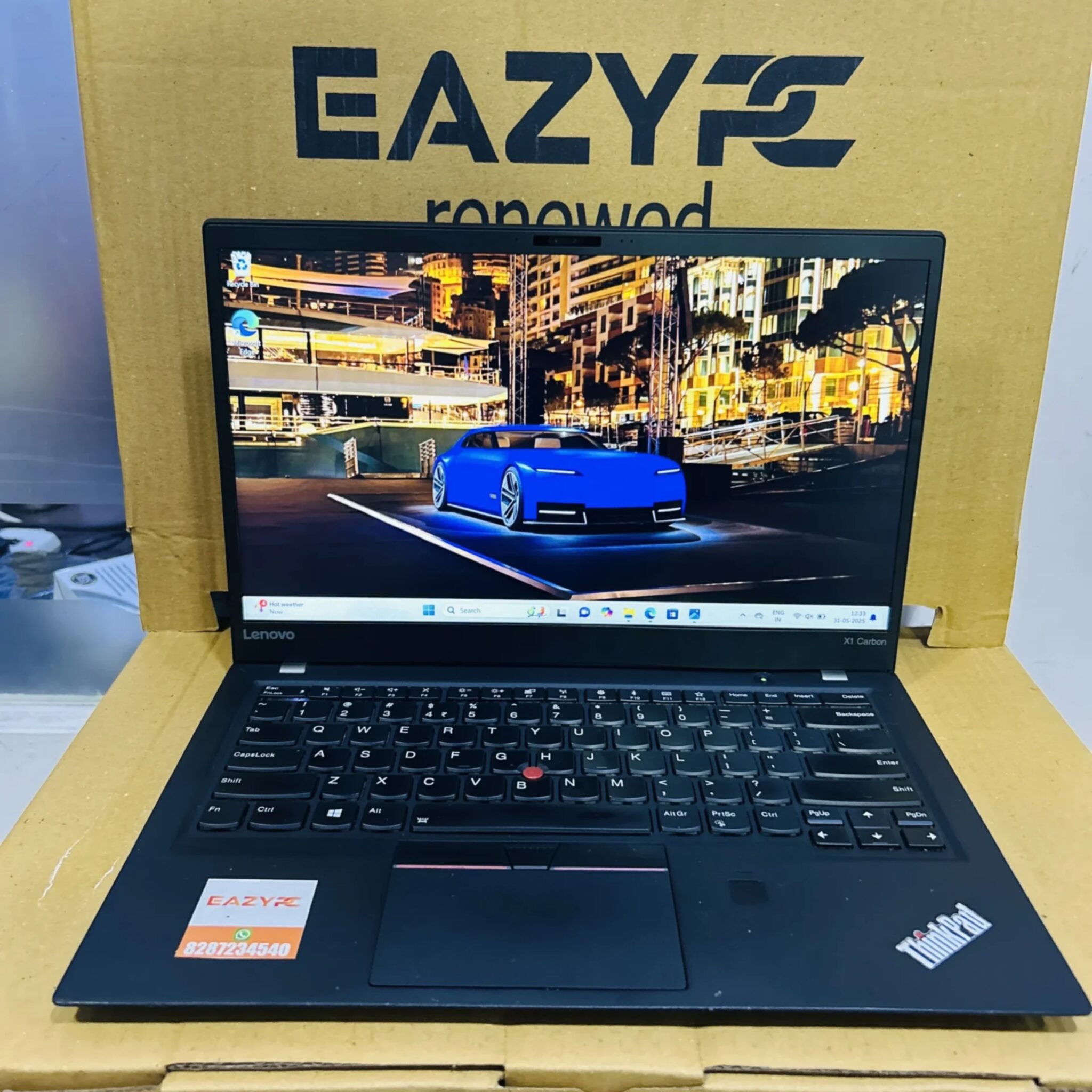 Lenovo ThinkPad X1 Carbon Gen 7 14″ refurbished ultrabook, Intel Core i7 8th Gen, black chassis.