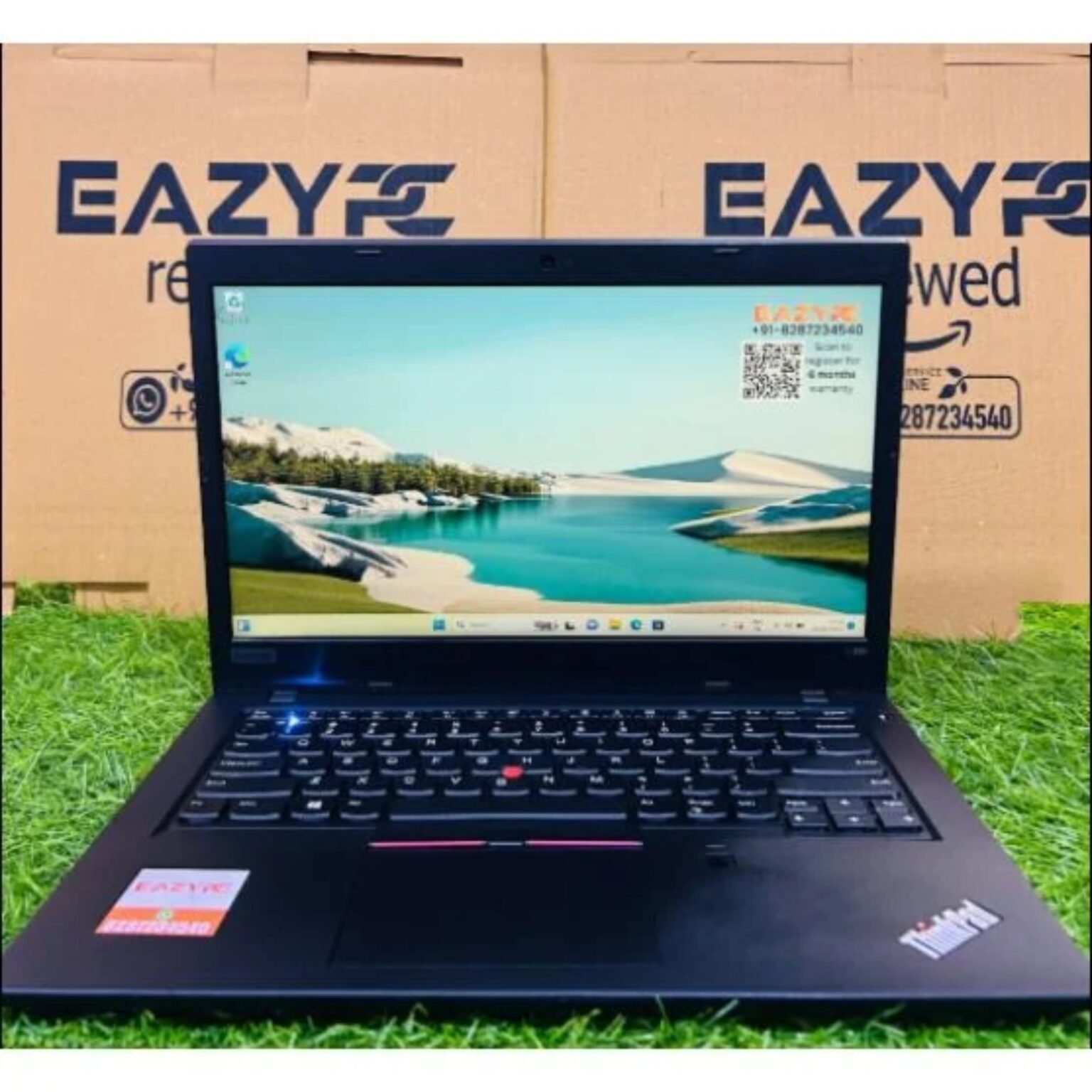 Lenovo ThinkPad T490 14″ refurbished business laptop, Intel Core i5 8th Gen, 8 GB RAM & 256 GB SSD. Front view