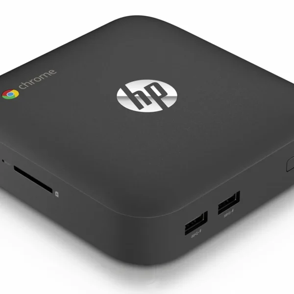 HP Chromebox Mini PC with Intel i7 4th Gen processor, compact black design, ideal for home or office use