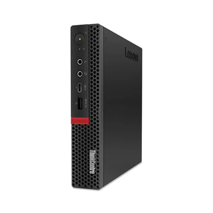 Lenovo ThinkCentre M710q Mini PC with Intel i5 7th Gen, compact black desktop ideal for office or home use.