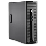HP 285 Pro G1 desktop PC with AMD A8 processor and Windows 10, black compact tower with front USB ports.
