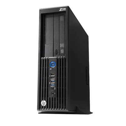 HP Z230 desktop PC with Intel Core i7 4th Gen, black tower chassis with front USB ports for professional use.