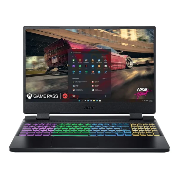 Acer Nitro 5 AN515-58 12th Gen gaming laptop front view with RGB keyboard and red accents