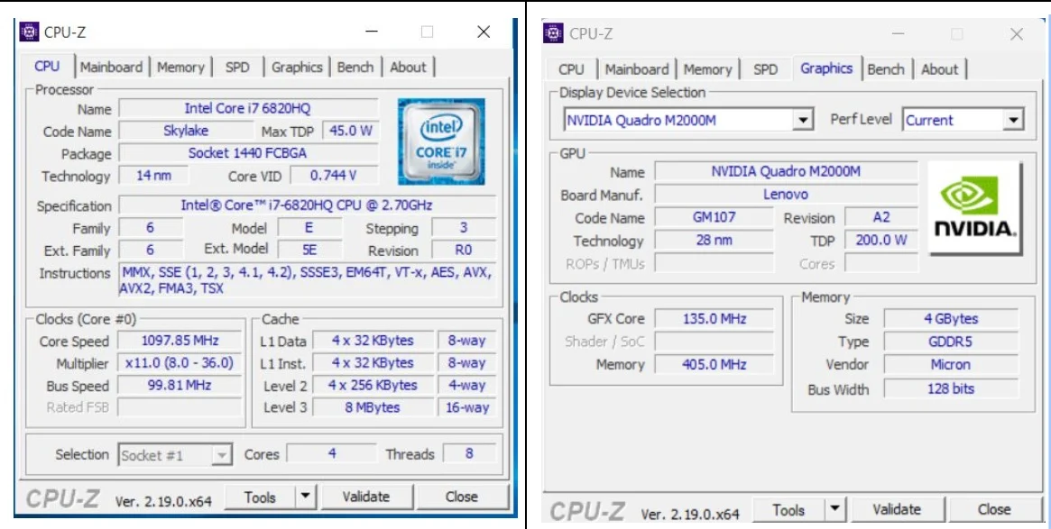 Lenovo ThinkPad P50 CPU and GPU benchmark details