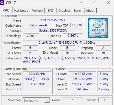 Lenovo ThinkPad L580 CPU details
