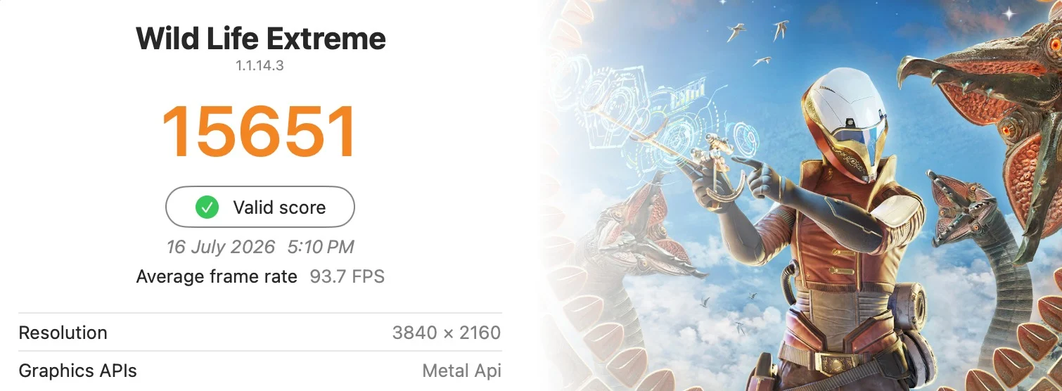 Apple MacBook Pro 16 inch A2485 3DMark Wild Life Extreme benchmark