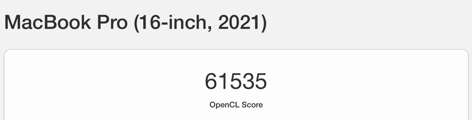 Apple MacBook Pro 16 inch A2485 OpenCL compute benchmark