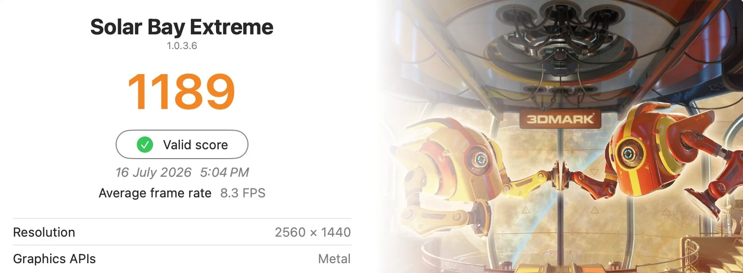Apple MacBook Pro 16 inch A2485 3DMark Solar Bay Extreme benchmark