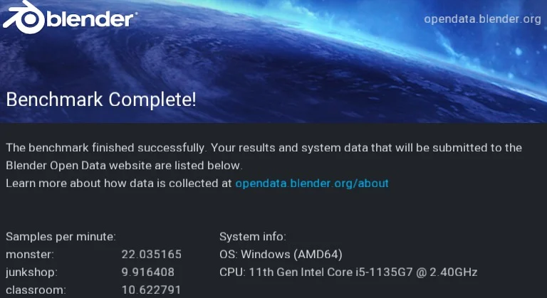 Lenovo ThinkPad E15 Gen 2 Blender Open Data performance