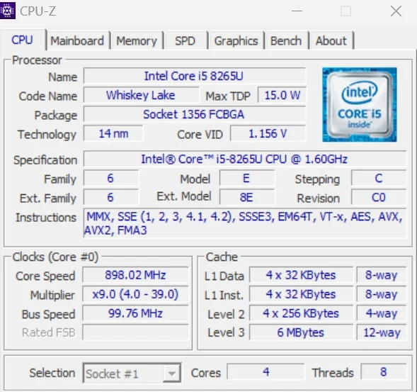 Lenovo ThinkPad L490 CPU details
