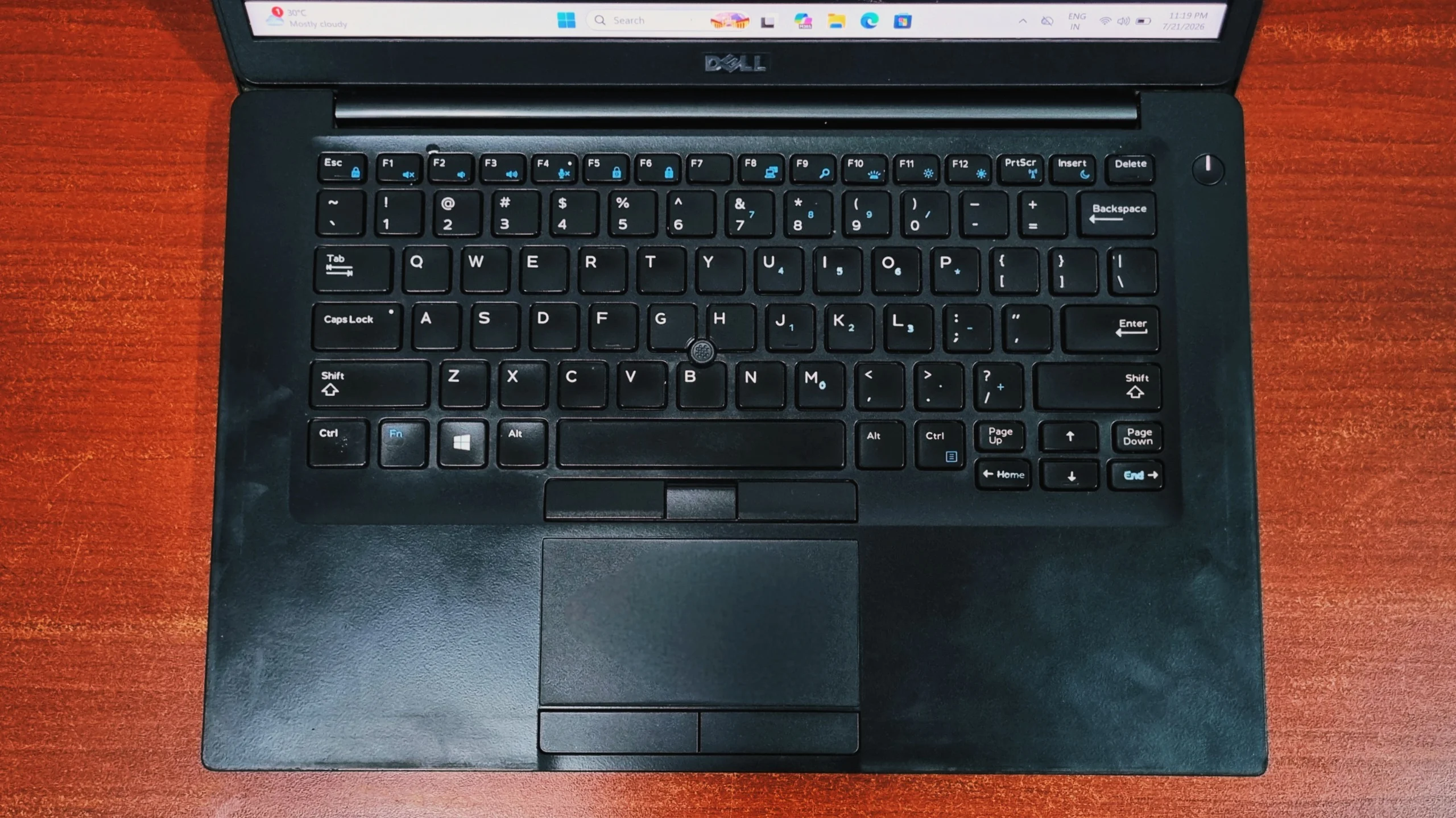 Dell Latitude 7490 touchpad and TrackPoint pointing stick close-up