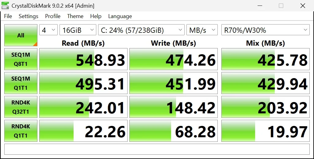 Dell Latitude 7490 CrystalDiskMark storage benchmark results