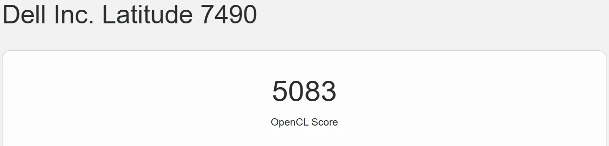 Dell Latitude 7490 Geekbench 5 OpenCL graphics benchmark results