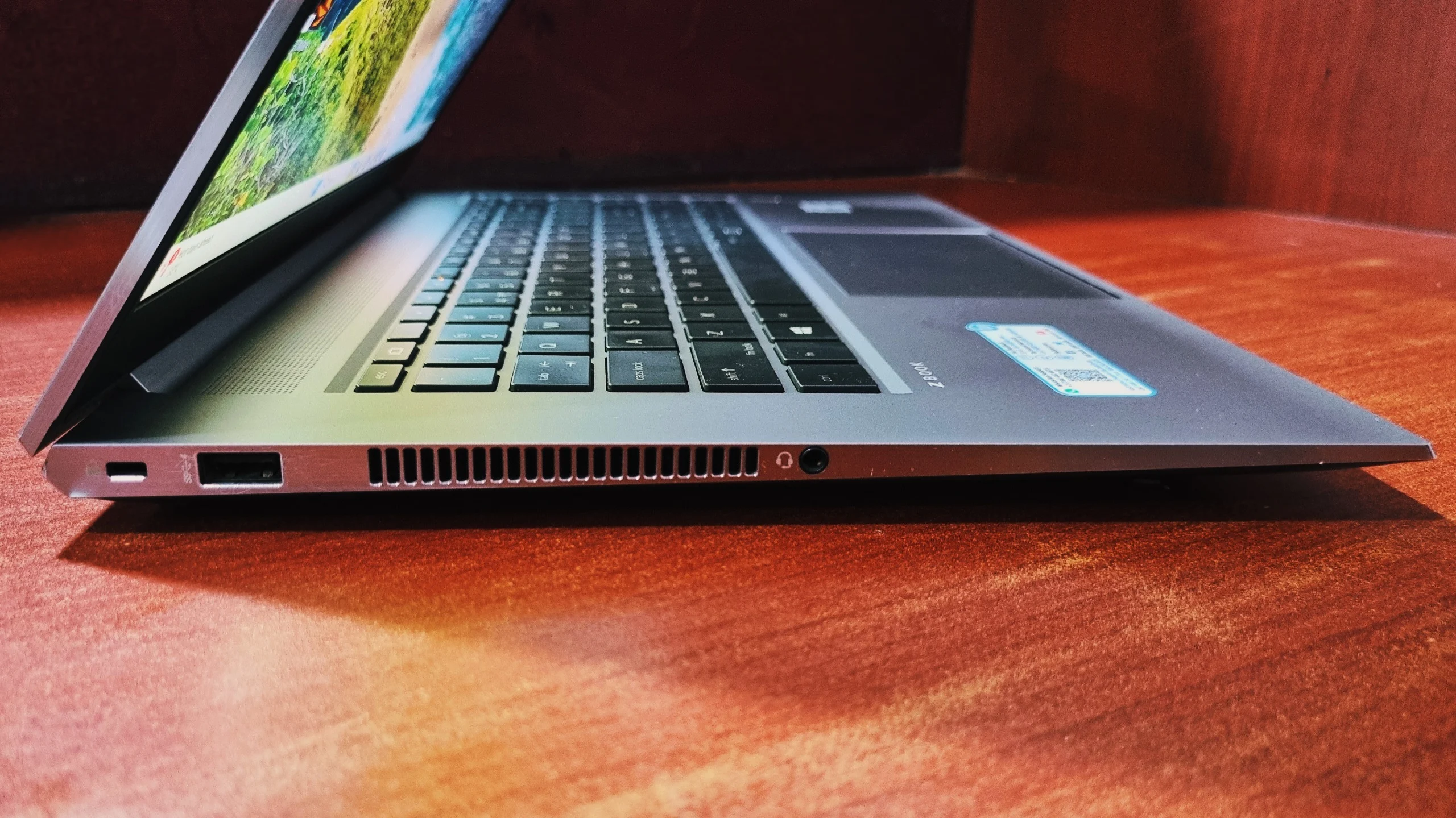 HP ZBook Studio G7 left side ports: USB Type-A, 3.5mm audio combo jack and Nano security lock slot