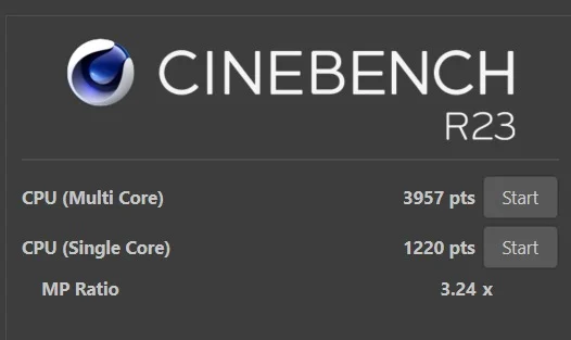 Cinebench R23 single-core and multi-core score of Intel Core i7-1185G7 in Dell Latitude 7320