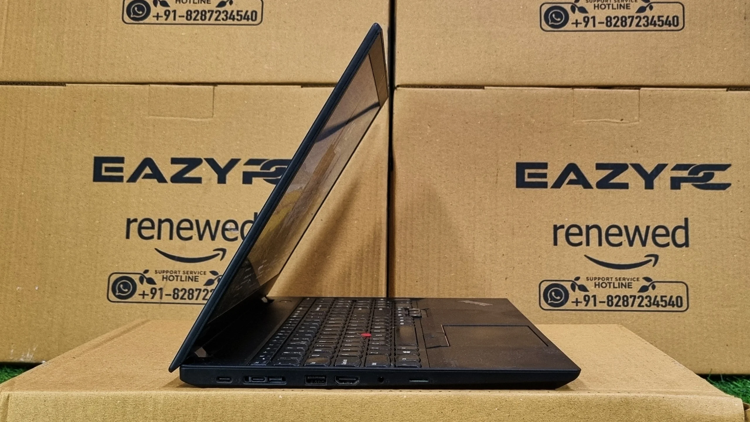 Lenovo ThinkPad T15 left side view with two USB-C (Thunderbolt 3), USB-A, HDMI, audio jack, microSD
