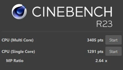 Cinebench R23 single-core and multi-core score of Intel Core i5-10310U in Lenovo ThinkPad T15