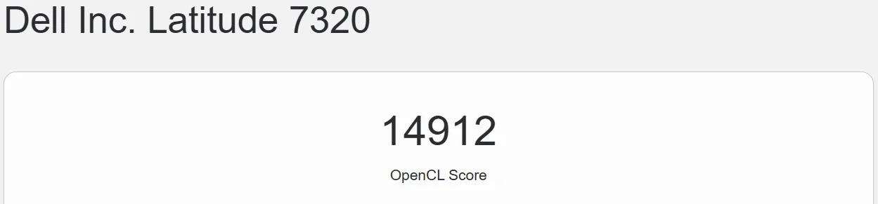 Geekbench OpenCL score of Intel Iris Xe Graphics in Dell Latitude 7320