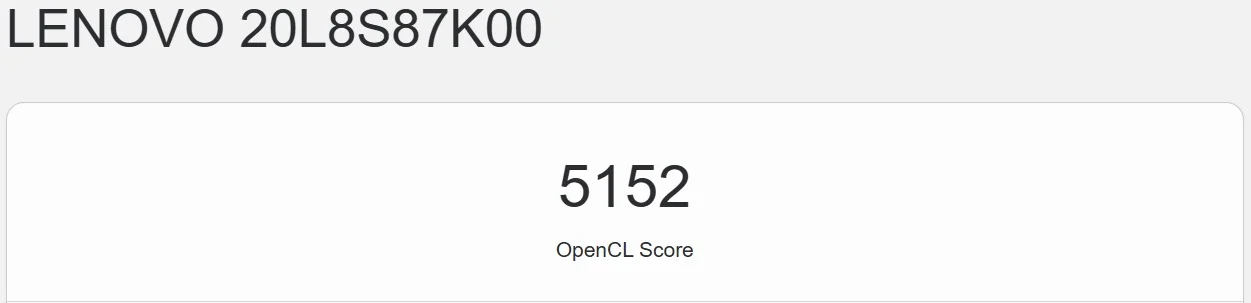 OpenCL score of Intel UHD Graphics 620 in Lenovo ThinkPad T480s