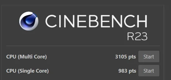 Cinebench R23 single-core and multi-core score of Intel Core i7-8650U in Lenovo ThinkPad T480s