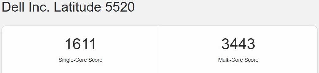 Geekbench 5 single-core and multi-core score of Lenovo ThinkPad T15 with Core i5-10310U