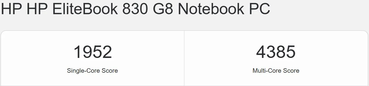 Geekbench 5 benchmark results for the HP EliteBook 830 G8