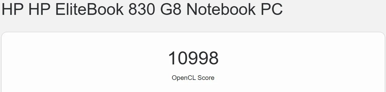 Geekbench 5 OpenCL compute benchmark results for the HP EliteBook 830 G8