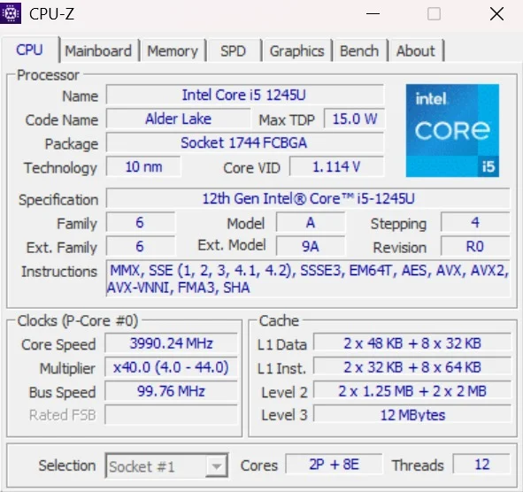Dell Latitude 5330 CPU-Z details