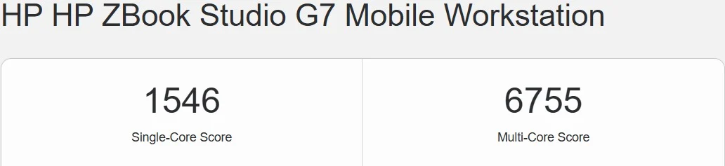 Geekbench single-core and multi-core score of Intel Core i9-10885H in HP ZBook Studio G7