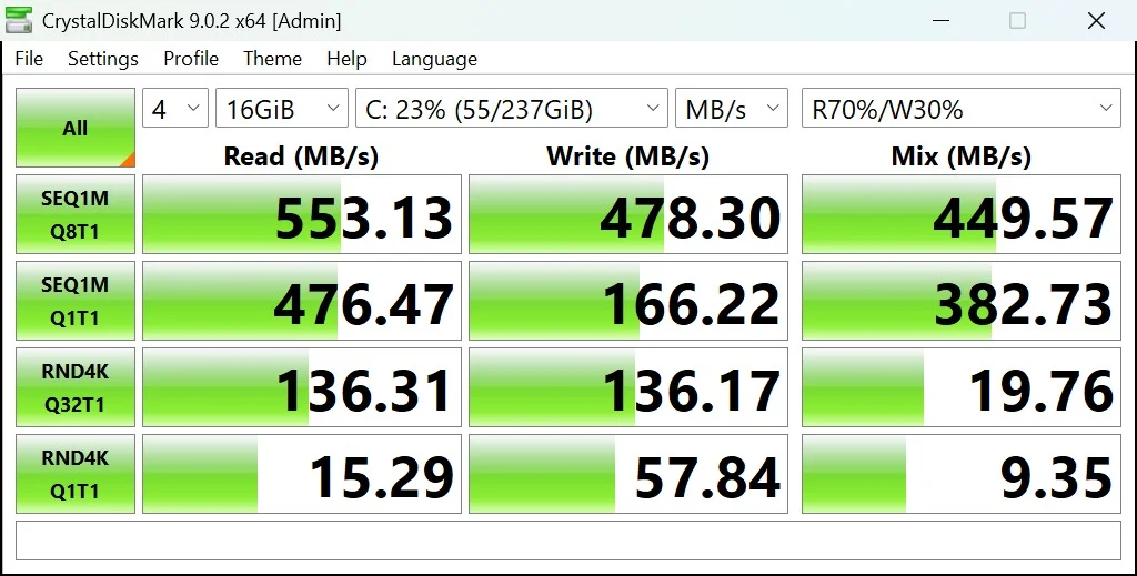 HP EliteBook 840 G7 CrystalDiskMark storage benchmark results