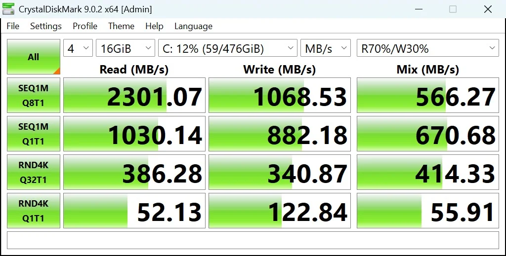 Lenovo ThinkPad X13 CrystalDiskMark storage results