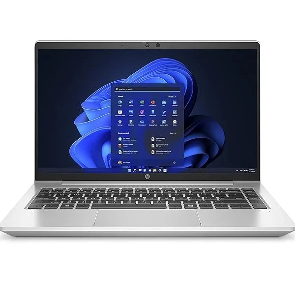 HP ProBook 440 G8 14″ refurbished business laptop, Intel Core i7 (8th/11th Gen), silver chassis.